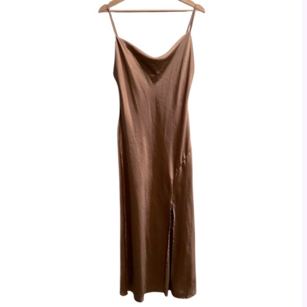 Paper Heart Gold Slip Dress Small Taupe Satin Cowl Neck Maxi formal hoco prom